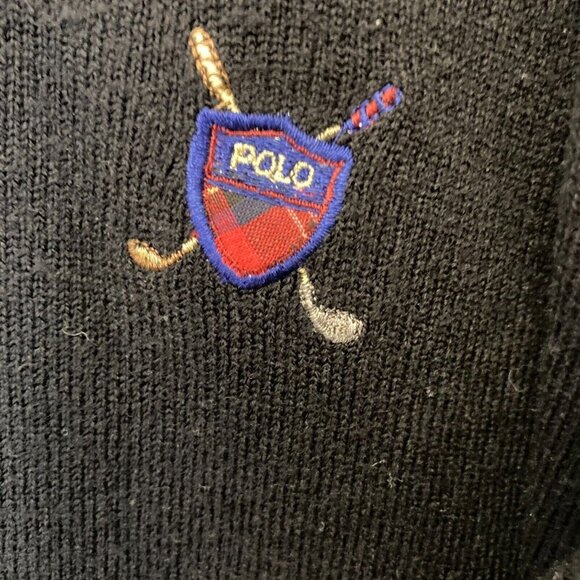 POLO GOLF Men's 100% Cashmere Sweater Mens XL Black V-Neck Preppy Vintage RARE - Picture 6 of 14